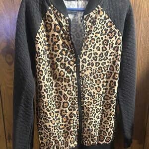 wonder nation Leopard Print Zip Jacket with Black Sleeves